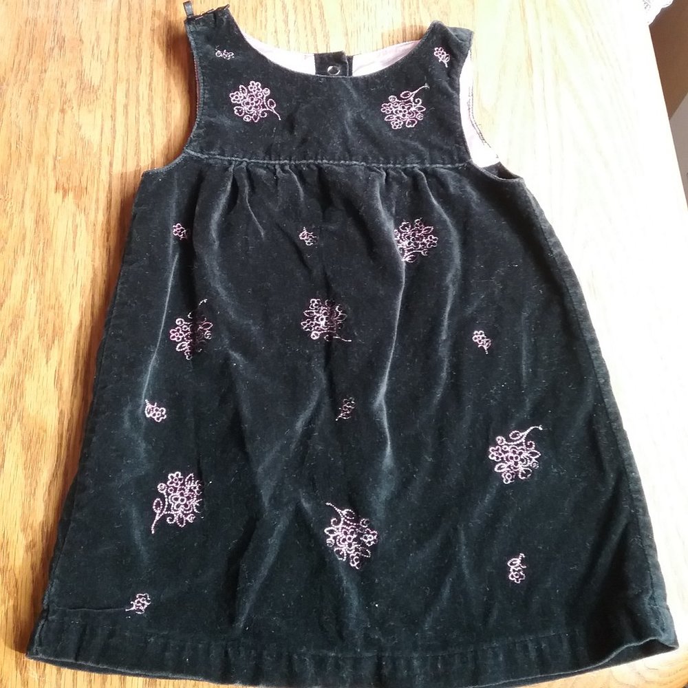 Black Velour Pink Floral Embroidered Dress